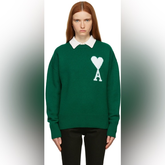 AMI Alexandre Mattiussi Green Knit Ami De Coeur Sweater